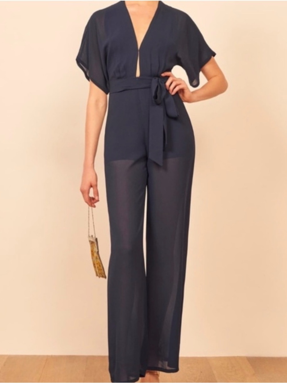 REFORMATION lemongrass navy midnight jumpsuit (unhemmed)